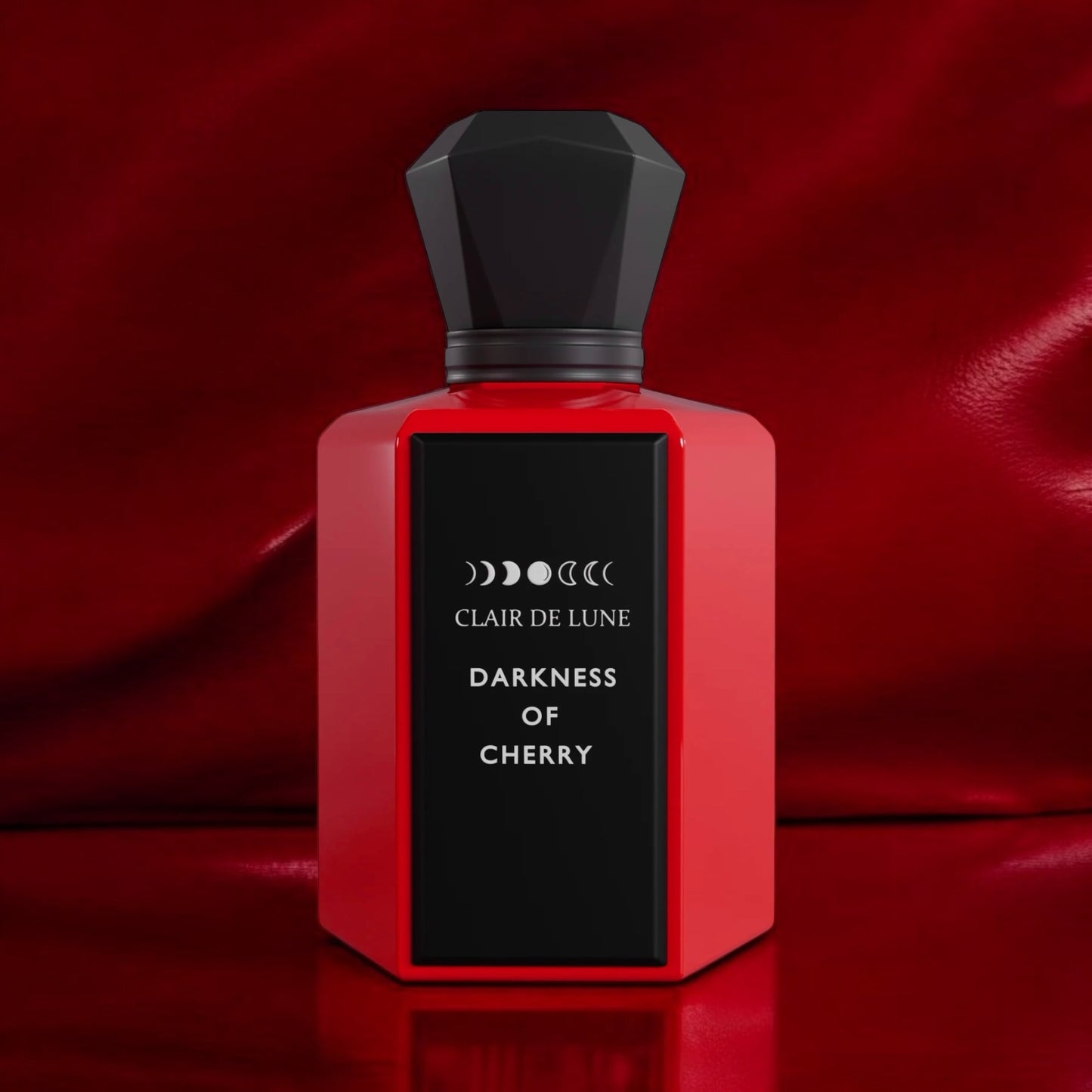 Close-up of a fragrance sample of Darkness of Cherry, highlighting its tart cherry, warm spices, and rich leather notes, evoking dark elegance