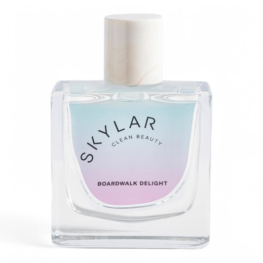 A decant of Skylar Boardwalk Delight, a playful gourmand fragrance with cotton candy, coconut milk, and vanilla, available in perfume samples